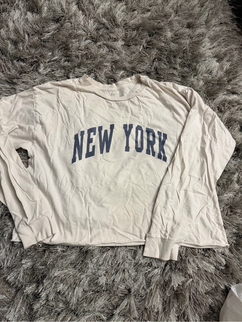 New York & Company Cream Long Sleeve Tee with Navy Graphic